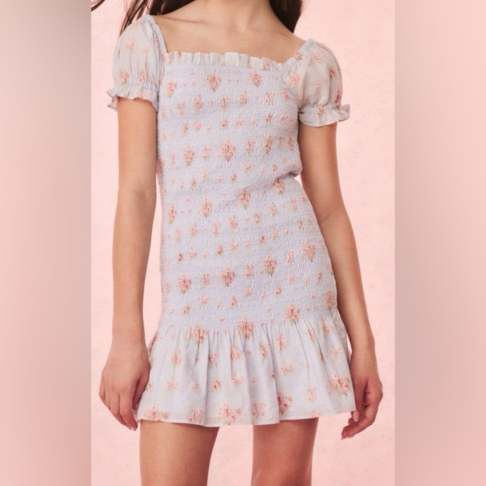 LoveShackFancy Girls Mosa Cotton Floral Dress Skylight Blue size 14